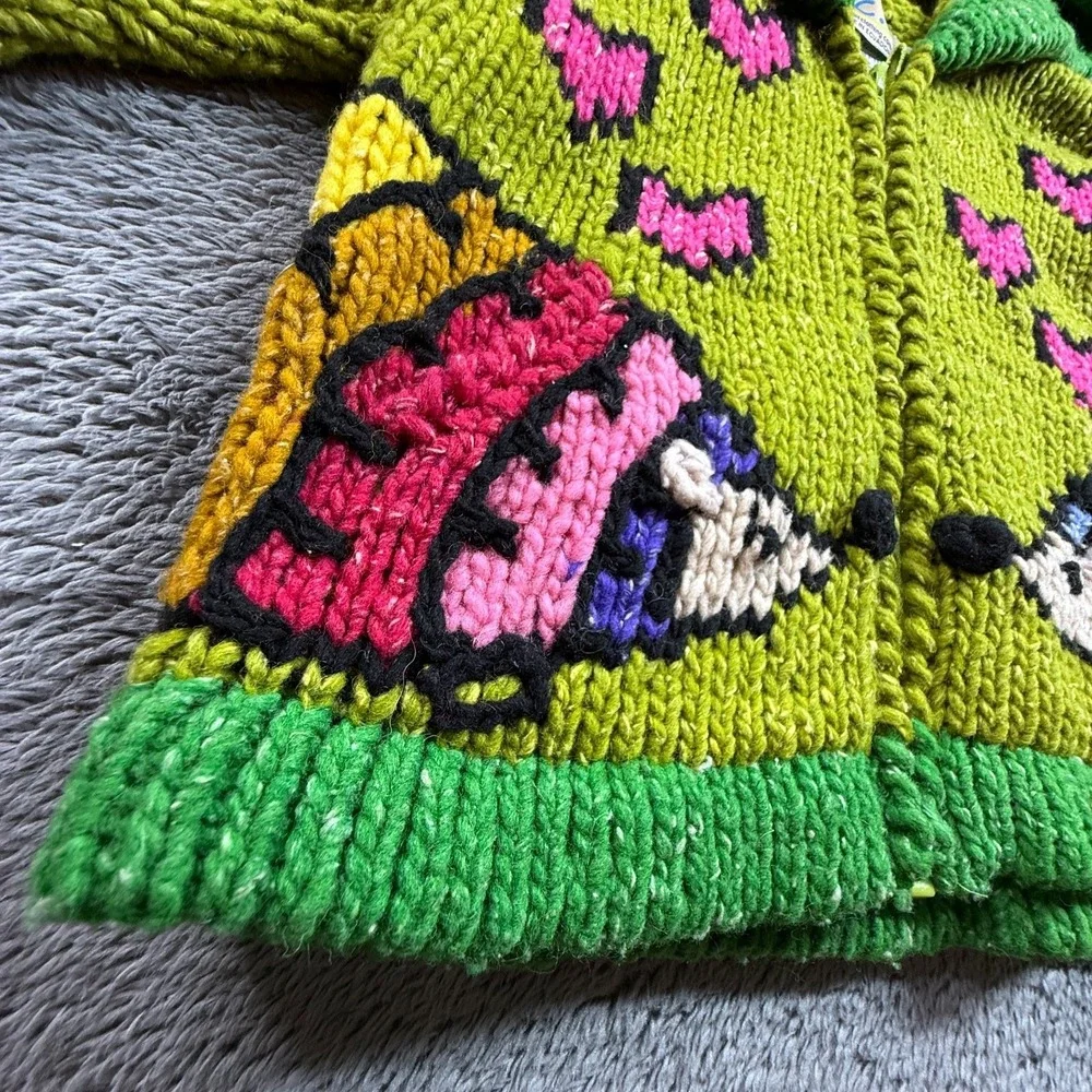 ECC Ecuador Kids 2 Wool Hoodie Zip Cardigan Animal Rainbow Hearts Chunky Knit - Picture 4 of 9